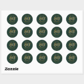 Goud Moderne Script 80ste Verjaardagsfeest Groen Ronde Sticker (Vel)