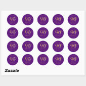 Goud Moderne Script 90ste Verjaardagsfeest Paars Ronde Sticker (Vel)