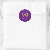 Goud Moderne Script 90ste Verjaardagsfeest Paars Ronde Sticker (Tas)