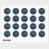 Goud Moderne Script 90ste Verjaardagsfeestje Navy Ronde Sticker (Vel)