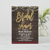 Goud Moderne Script Landelijk Hout Geruit Bruidsdo Kaart (Staand voorkant)