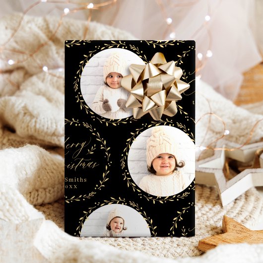 Goud Moderne Script Prettig Kerstmis Familie 6 fot Cadeaupapier
