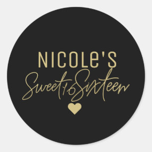 Goud Moderne Script SWEET 16 Elke Kleur Aangepast Ronde Sticker