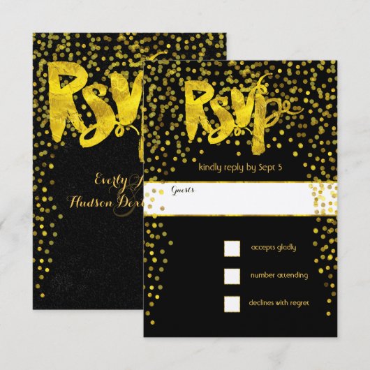 Goud  Moderne Typografie Bruiloft RSVP (Voorkant / Achterkant)