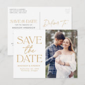 Goud | Moderne typografie Foto slaat de datum op Aankondigingskaart (Voorkant / Achterkant)