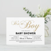 Goud | Moderne typografie Het is een Baby shower v Kaart (Staand voorkant)