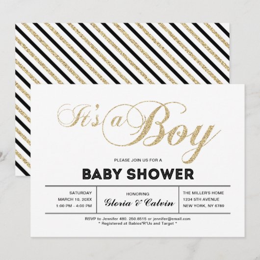 Goud | Moderne typografie Het is een Baby shower v Kaart (Voorkant / Achterkant)