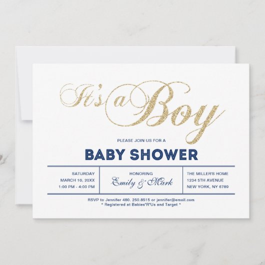 Goud | Moderne typografie Het is een Baby shower v Kaart (Voorkant)