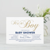 Goud | Moderne typografie Het is een Baby shower v Kaart (Staand voorkant)