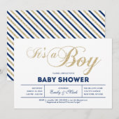 Goud | Moderne typografie Het is een Baby shower v Kaart (Voorkant / Achterkant)