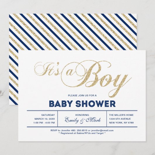 Goud | Moderne typografie Het is een Baby shower v Kaart (Voorkant / Achterkant)