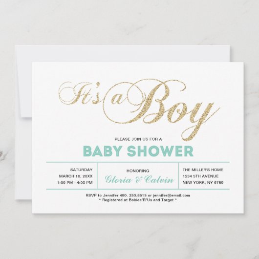 Goud | Moderne typografie Het is een Baby shower v Kaart (Voorkant)