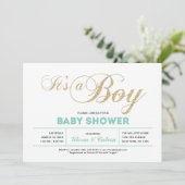 Goud | Moderne typografie Het is een Baby shower v Kaart (Staand voorkant)