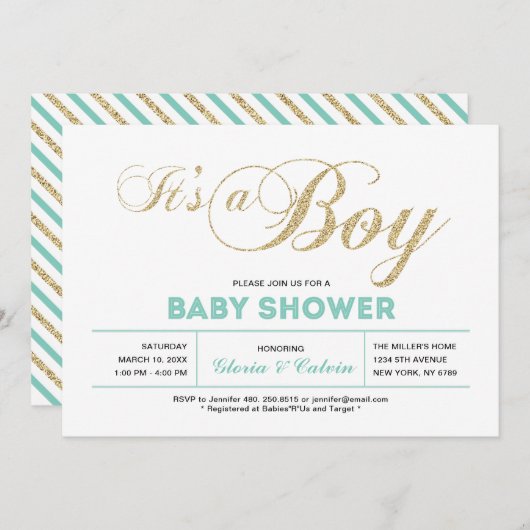 Goud | Moderne typografie Het is een Baby shower v Kaart (Voorkant / Achterkant)
