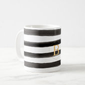 Goud monogram|A-Z, Waterverf strepen, zwart Koffiemok (Voorkant links)
