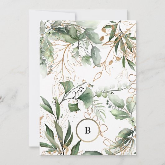 Goud monogram Botanische Eucalyptus Greenery Moss Kaart (Achterkant)