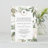 Goud monogram Botanische Eucalyptus Moss Wedding Kaart (Staand voorkant)