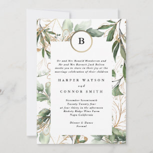 Goud monogram Botanische Eucalyptus Moss Wedding Kaart