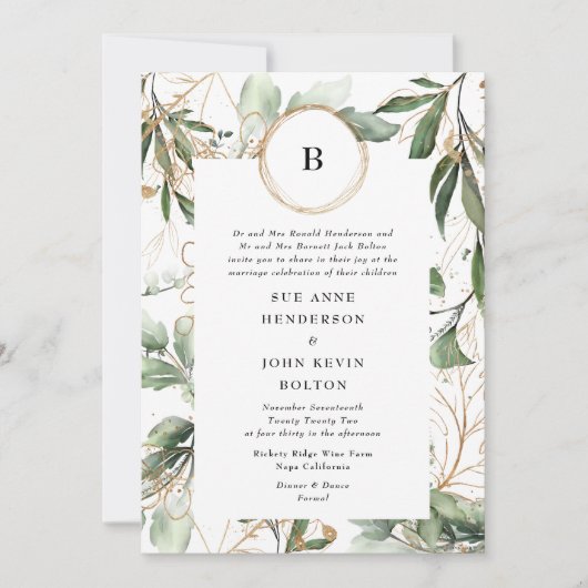 Goud monogram Botanische Eucalyptuscirkels Kaart (Voorkant)