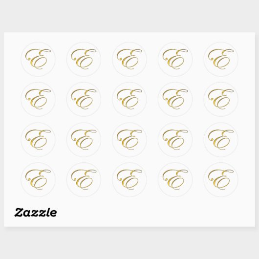 Goud monogram E Ronde Sticker (Vel)