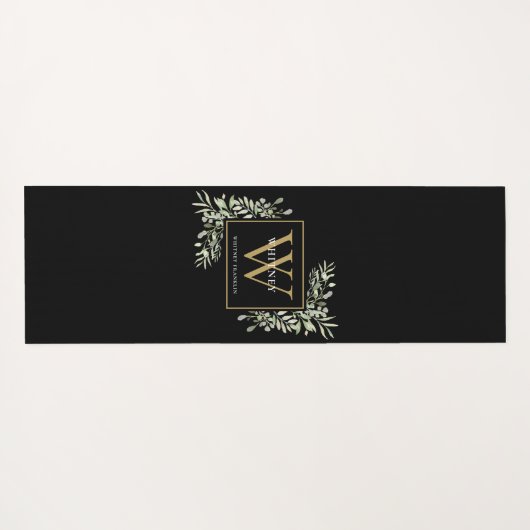 Goud Monogram Elegant Modern Groen Zwart Wit Yogamat (Achterkant (horizontaal))