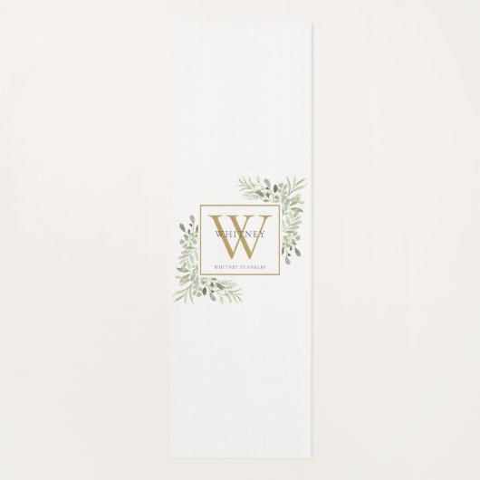Goud Monogram Elegant Modern Groen Zwart Wit Yogamat (Voorkant)