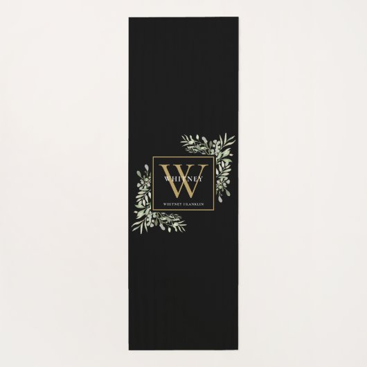 Goud Monogram Elegant Modern Groen Zwart Wit Yogamat (Achterkant)