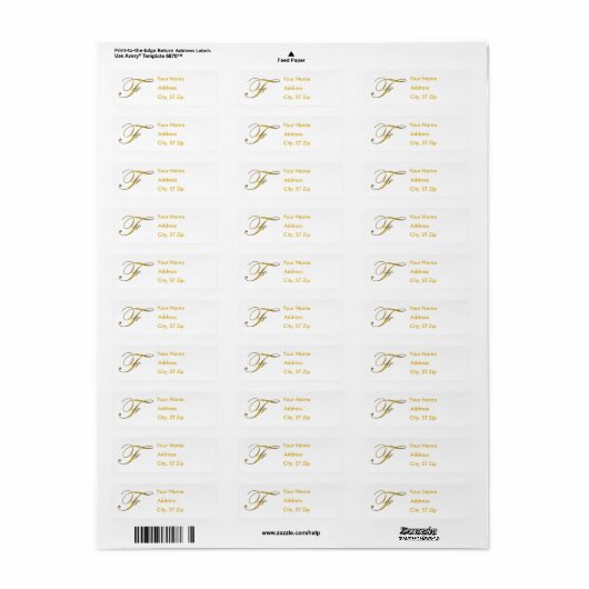 Goud monogram F Adresetiket Etiket (Full Sheet)