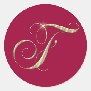 Goud monogram F Initiaal Ronde Sticker