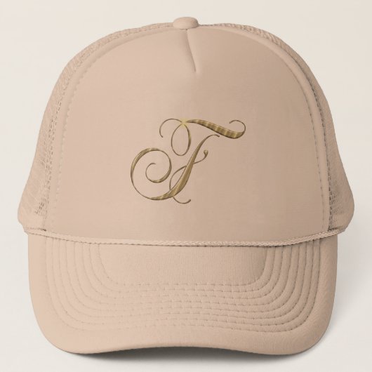 Goud monogram F Initiaal Trucker Pet (Voorkant)