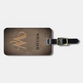 Goud monogram Faux Leder Donkerbruin Bagagelabel (Voorkant horizontaal)