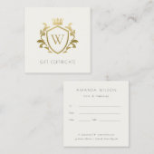 Goud-monogram Floral-kroonkool Crest-cadeaubon Vierkante Visitekaartje (Voorkant / Achterkant)