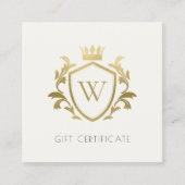 Goud-monogram Floral-kroonkool Crest-cadeaubon Vierkante Visitekaartje (Voorkant)