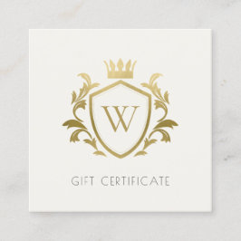 Goud-monogram Floral-kroonkool Crest-cadeaubon Vierkante Visitekaartje