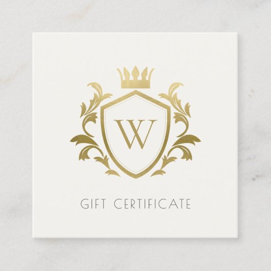 Goud-monogram Floral-kroonkool Crest-cadeaubon Vierkante Visitekaartje (Voorkant)