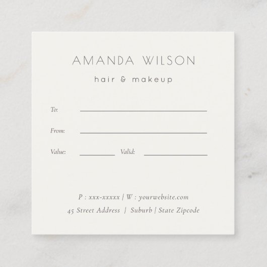 Goud-monogram Floral-kroonkool Crest-cadeaubon Vierkante Visitekaartje (Achterkant)