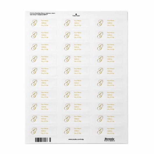 Goud monogram G Adresetiketten Etiket (Full Sheet)