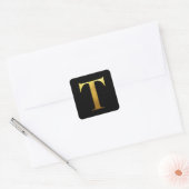 Goud monogram geborsteld metaal T zwart Vierkante Sticker (Envelop)