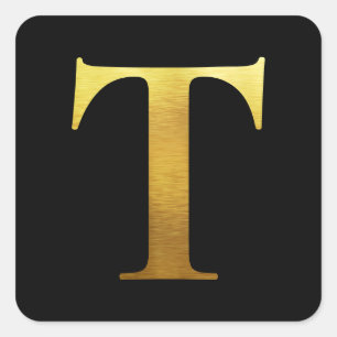 Goud monogram geborsteld metaal T zwart Vierkante Sticker