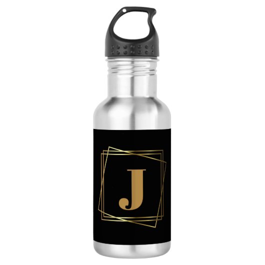 Goud monogram Geometrisch Lijst Waterfles (Voorkant)