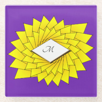 Goud monogram Geometrische Paarse sterventilator Glazen Onderzetter