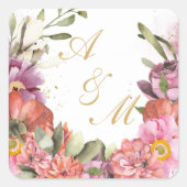 Goud MONOGRAM, GEPERSONALISEERD met lijst van bloe Vierkante Sticker (Voorkant)