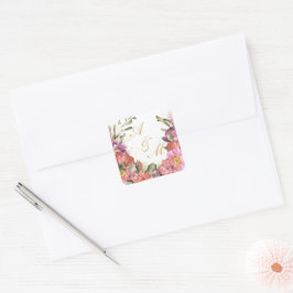 Goud MONOGRAM, GEPERSONALISEERD met lijst van bloe Vierkante Sticker