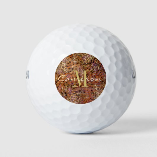 Goud monogram Initiaal en naam op luipaard Golfballen (Voorkant)