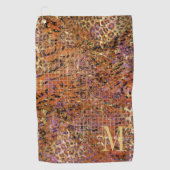 Goud monogram Initiaal en naam op luipaard Golfhanddoek (Voorkant)