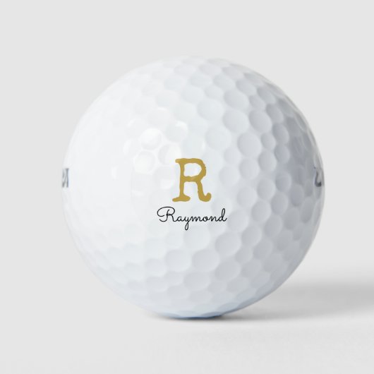 Goud monogram Initiaal en naam zwart Golf Golfballen (Voorkant)