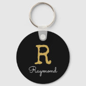 Goud monogram Initiaal en naam zwart monogram Sleutelhanger (Voorkant)
