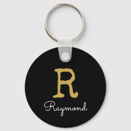 Goud monogram Initiaal en naam zwart monogram Sleutelhanger