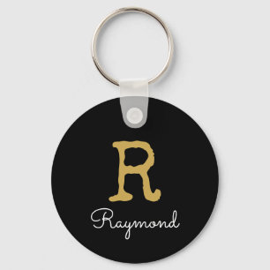 Goud monogram Initiaal en naam zwart monogram Sleutelhanger
