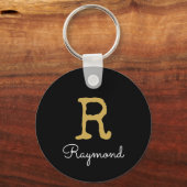 Goud monogram Initiaal en naam zwart monogram Sleutelhanger (Voorkant)